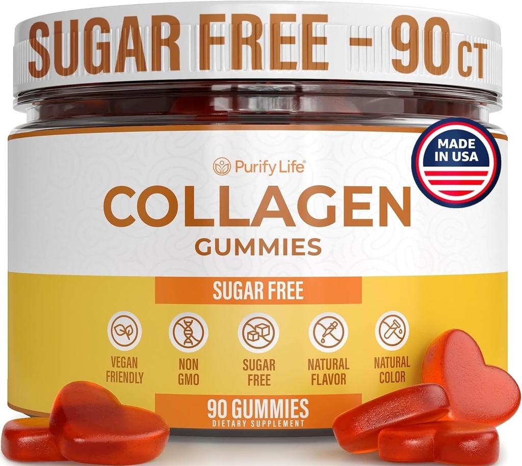 Sugar-Free Marine Collagen Gummis (90 Collagen Chews) Potent 500mg Collagen Gummy for Hair Growth, Healthier Skin & Nails, Pore Reducer & Elastizität hydrolysiert, Glutenfrei, Boosted w Shuddha Gugulu