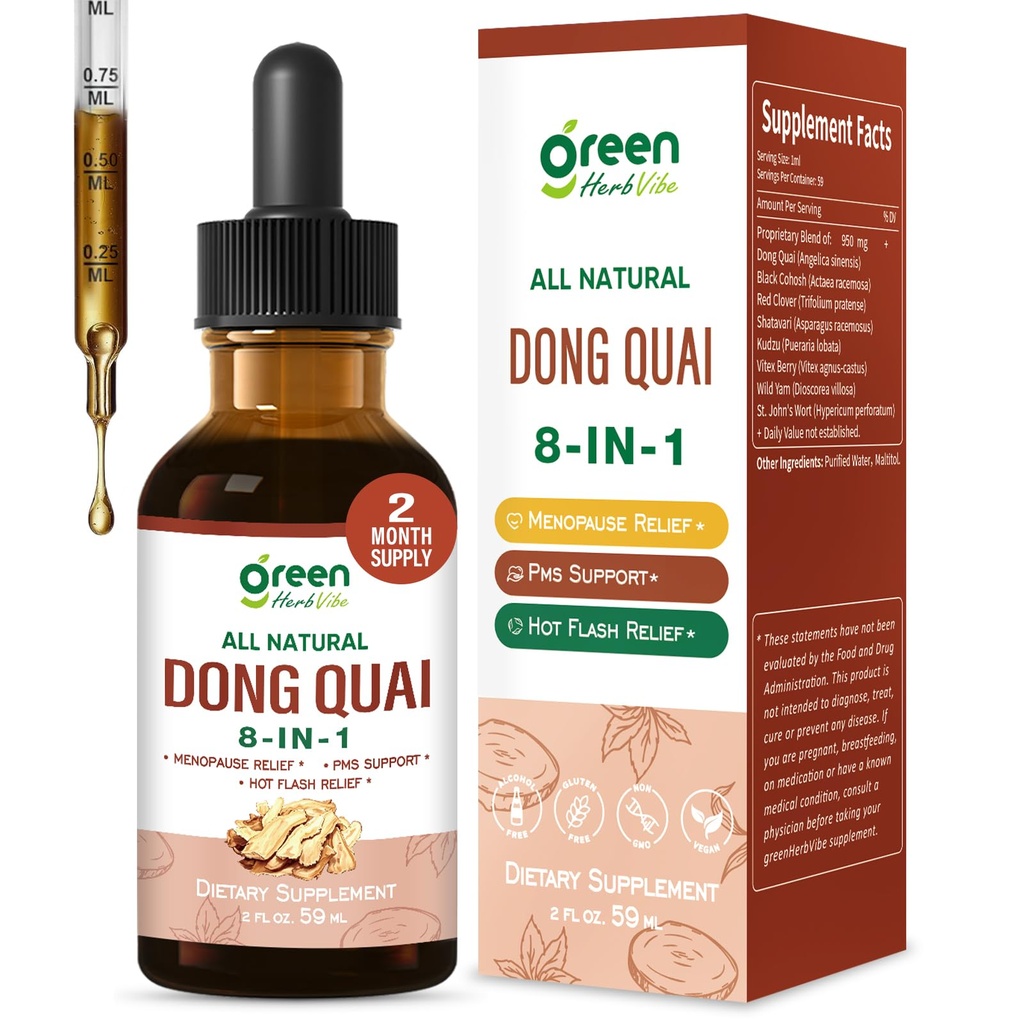 Dong Quai Extract Drops, Natural Supplement for Women Menopause, PMS Support & Hot Flash Relief, Herbal Complex with Black Cohosh Red Clover Kudzu. 2 oz