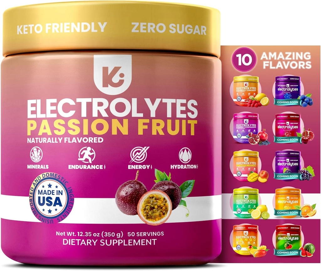 Keppi Elektrolyte Pulver – Passionsfrucht Flavor – keine Zucker Hydration Ergänzung mit Kalium, Magnesium, Natrium – 50 Servierungen – Keto, Vegan, Fasting-Friendly, Zero Calorie Elektrolytgetränk