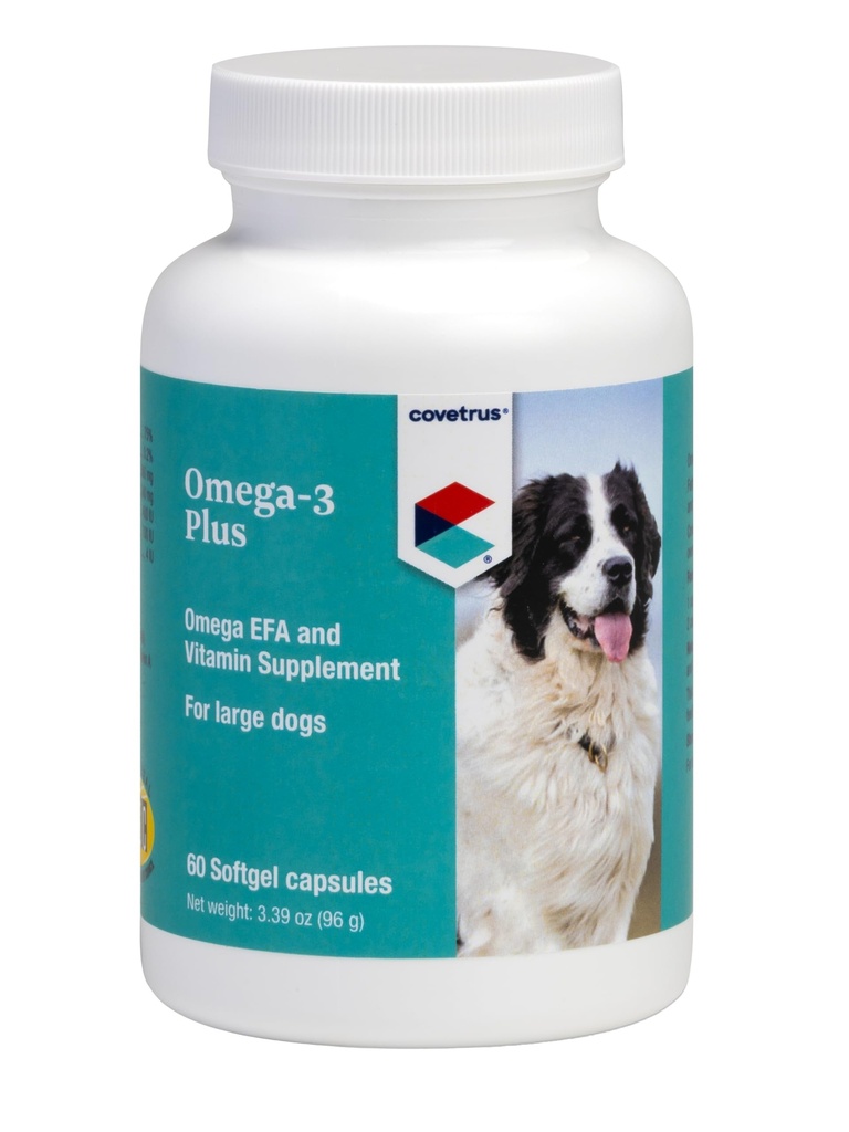 Omega-3 Soft Gels for Large Dogs – Essential Fatty Acids with Vitamins A, E & D3 – Skin, Coat & Joint Supplement – 60 Count