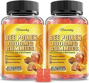 Bienen Pollen 1000MG Gummie mit 500MG Royal Jelly & Bee Propolis, Sugar Free Bee Pollen Supplement Rich in Vitamin C & E, Vegetarisch, Non-GMO, Glutenfrei, Unterstützung Immunität & Hautgesundheit (120 Count)