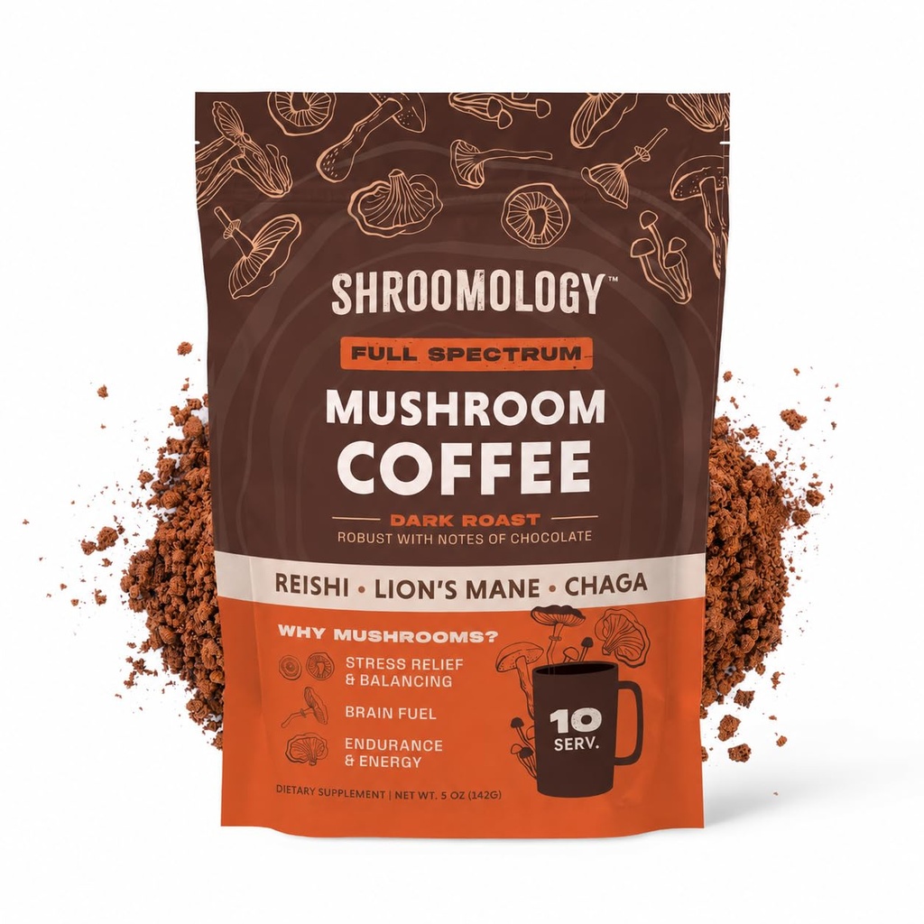 360 Nutrition Instant Mushroom Coffee with Reishi, Lion’s Mane, Chaga Superfood Mushrooms for Natural Energy, Focus and Immunity | Dark Roast, No Added Sugar 5 oz (Full Spectrum)
