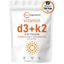 Micro Ingredients Vitamin D3 5.000 IU + K2 MK-7 100 mcg, 300 Softgels | 2-in-1 Vitamine D & K Complex | Extrastärke, einfach zu schlucken, Non-GMO, Glutenfrei