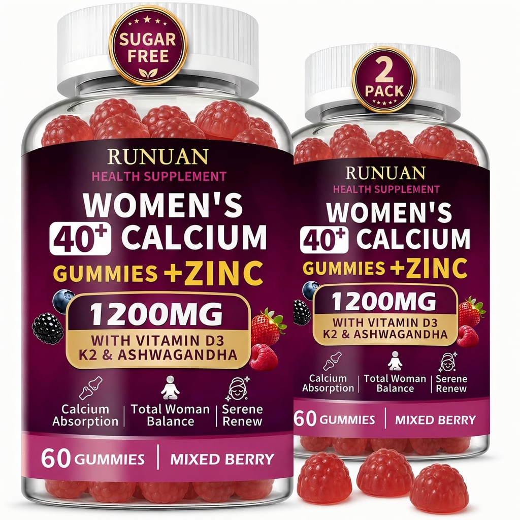 40+ Women's Calcium Citrate Gummies 1200mg with Magnesium Zinc D3 K2 B12 B6 | Magnesium Zinc D3 K2 B12 B6 Calcium Chews For Bone, Teeth, Immune, Muscle Support Daily Energy Health, Sugar Free, 120 Count