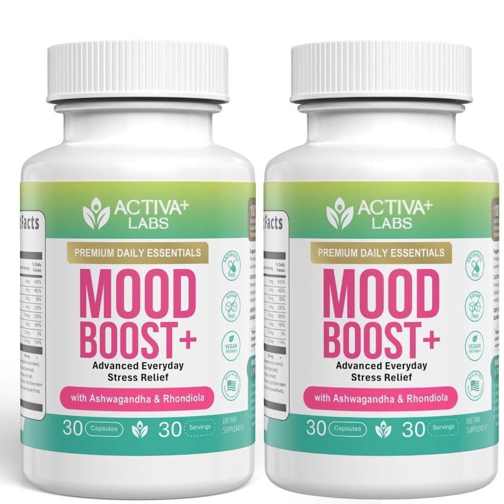 Mood Boost 24-in-1, Cortisol Supplement with Ashwagandha | Mood Booster Supplement, B-Complex, Zinc, L-Theanine & GABA, Calm & Energy Support, Non-GMO, Vegan, 60 Day Supply