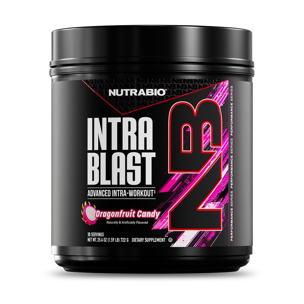 NutraBio Intra Blast Bcaa Powder Amino Acid Supplement, Elektrolyt & Hydration Blend, Intra, Pre Workout & Muskel Erholung, 20g Eaa Aminosäuren Pulver, 5g Glutamin- Dragonfruit Candy, 30 Servieren