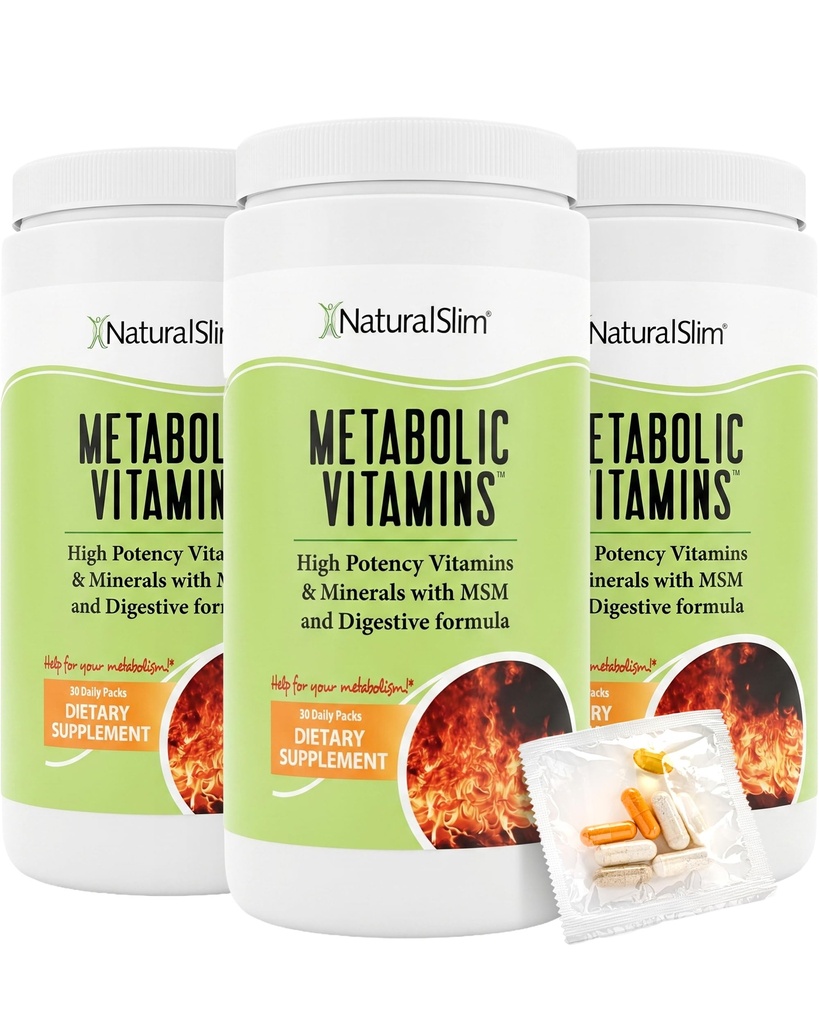 NaturalSlim Metabolic Vitamins, Multivitamin for Women & Men, 3 Pack | Multivitamin for Women and Men, Supports Energy, Metabolism and Nutrient Absorption, Digestive Enzymes, 30 Daily Packs Each
