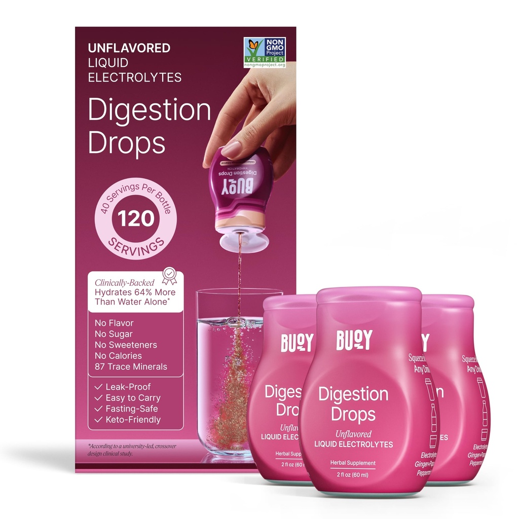 Buoy Digestion Electrolyte Drops - Digestive System Support with 87 Trace Minerals for Daily Balance & Nutrient Absorption - Unflavored Electrolytes - Sugar Free - No Sweeteners - 120 Servings