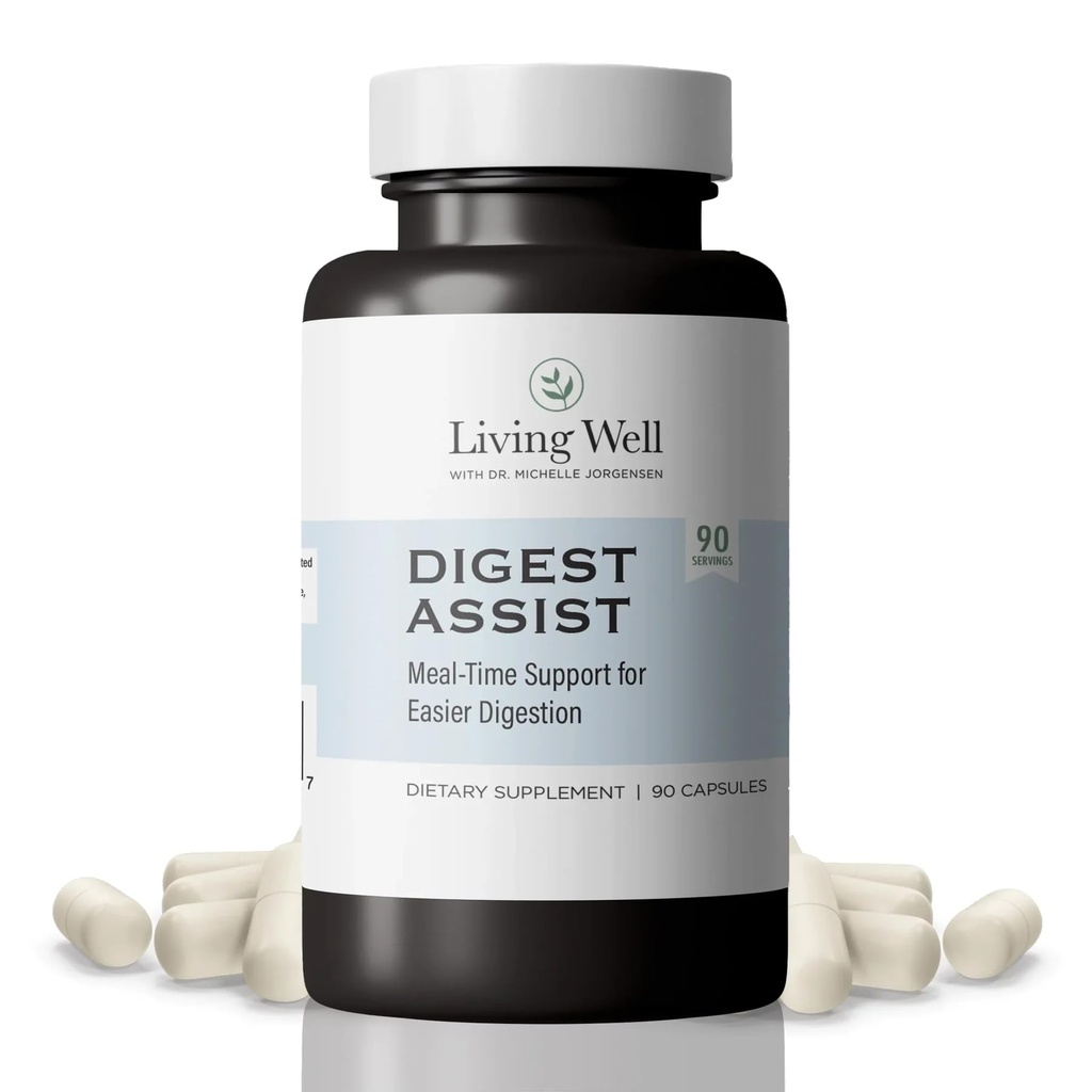 Living Well by Dr. Michelle Digest Assist Supplement | Advanced Digestive Enzymes, Formulated with Betaine HCl, For Protein Digestion, Improved Nutrient Absorption