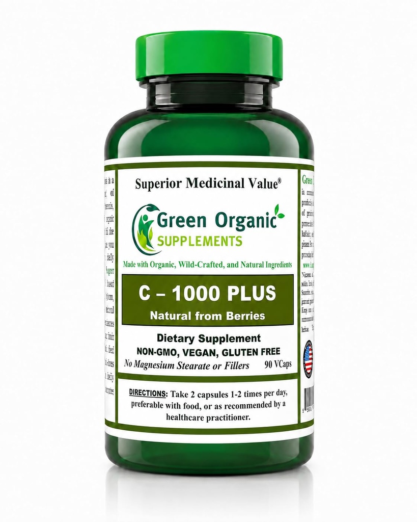 Vitamin C-1000 Mg Plus, 90 VCaps, High Absorbable, Non-GMO, Gluten-Free, Organic Diet Supplement, Made from Fresh Berries (Pack of 1)