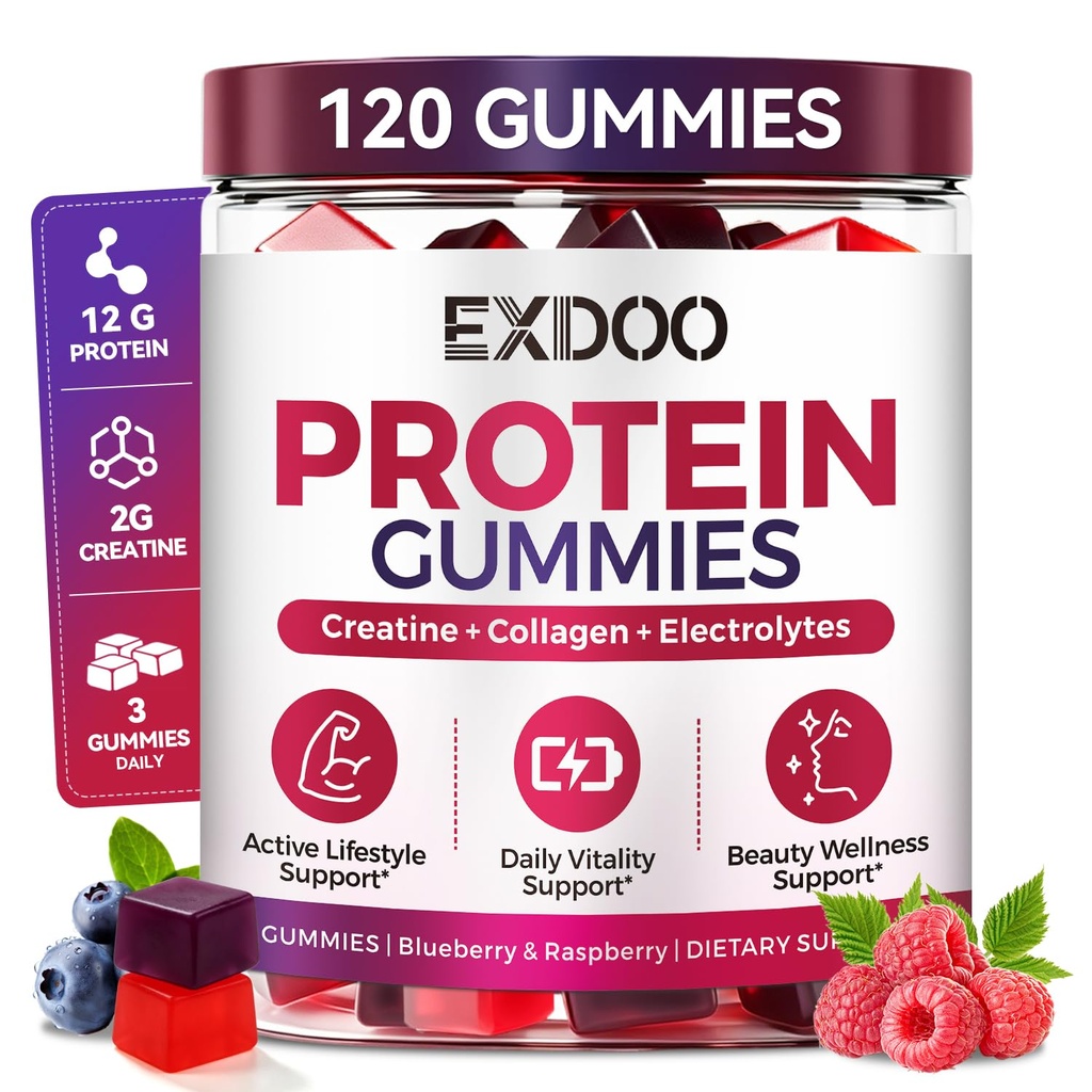 12G Whey Protein Gummies for Women & Men, Sugar Free, Made in USA | 4-In-1 Protein Supplement With Creatine, Collagen & Electrolytes For Active Lifestyles, Daily Nutrition & Only 3 Gummies