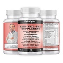 Hair, Nail and Skin Supplement Capsules:Biotin, Collagen, Collagen Peptides, Acid Hyaluronic, Biotin, Vitamin A, C, B5, B6 Saw Palmetto & More - 90 Capsules.