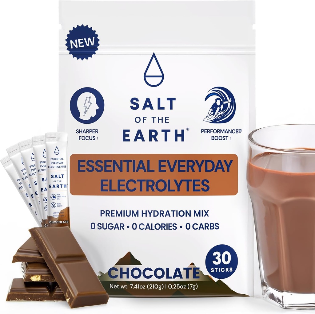 Salz der Erde Premium Zero-Sugar Elektrolyt - Hergestellt mit Rosa Himalayan Salz - Hydration Pulver Pakete | Premium Zutaten | Keto & Paleo Friendly | 30 Sticks, Schokolade