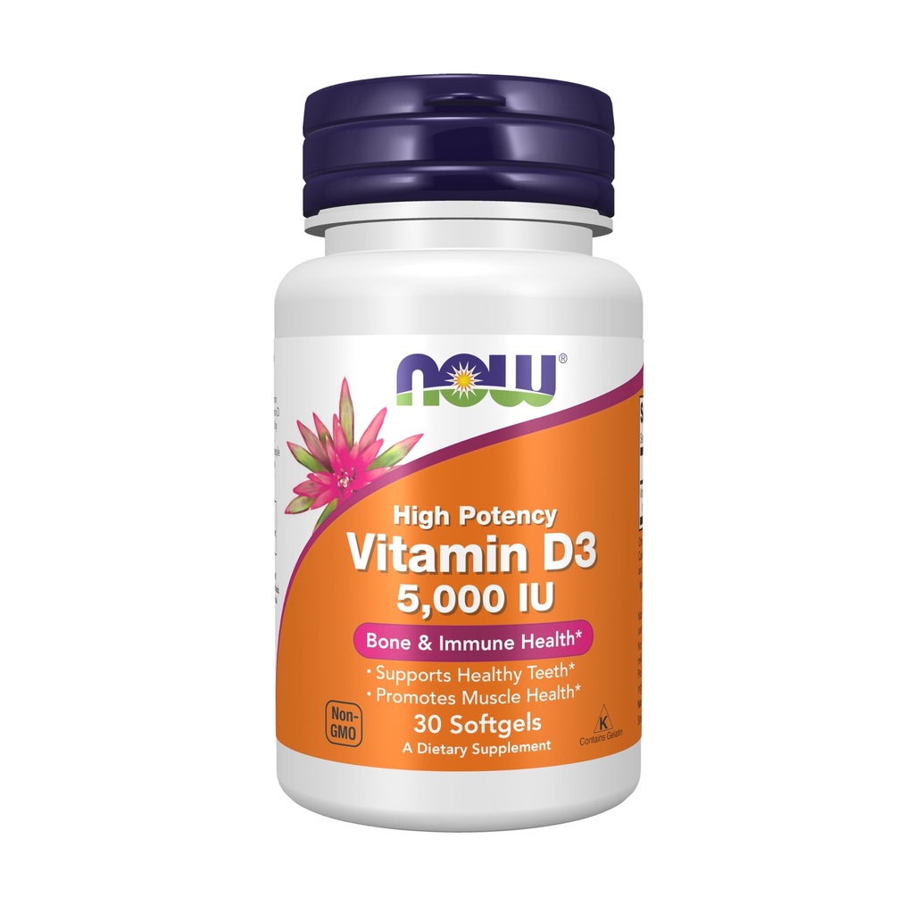 JETZT Ergänzungen, Vitamin D3 5.000 IU, Hohe Potenz, strukturelle Unterstützung*, 30 Softgels
