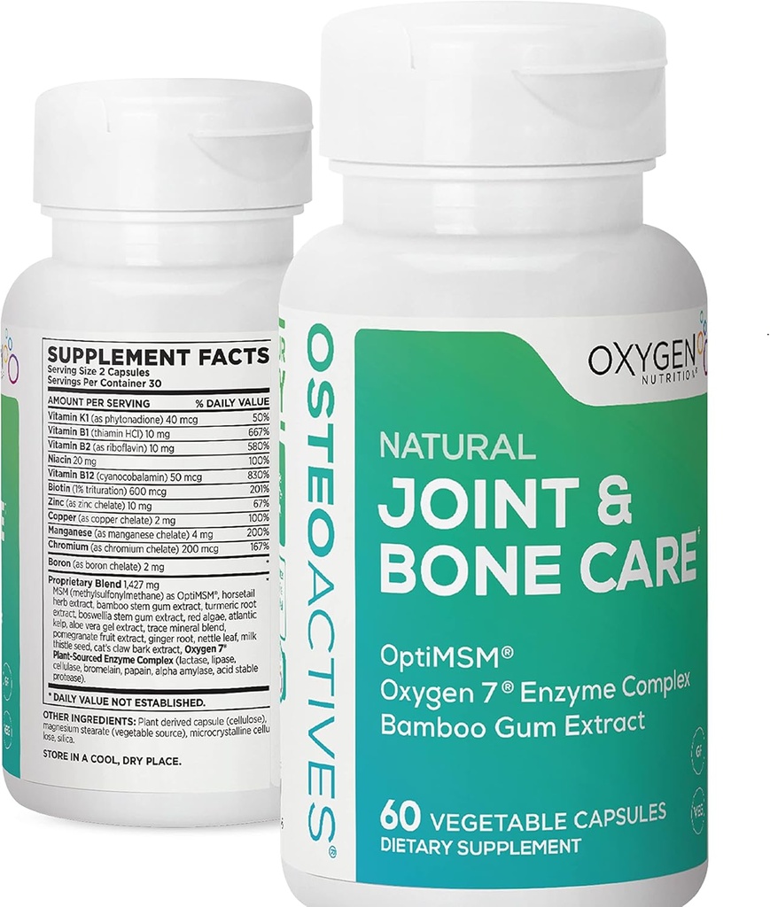 Oxygen Nutrition OsteoActives Formel All-Natural Ernährungsunterstützung für Gelenke, Knochen und Connective Tissue - 60 Count Pill Bottle- Gemüse Kapseln (Packaging May Vary)