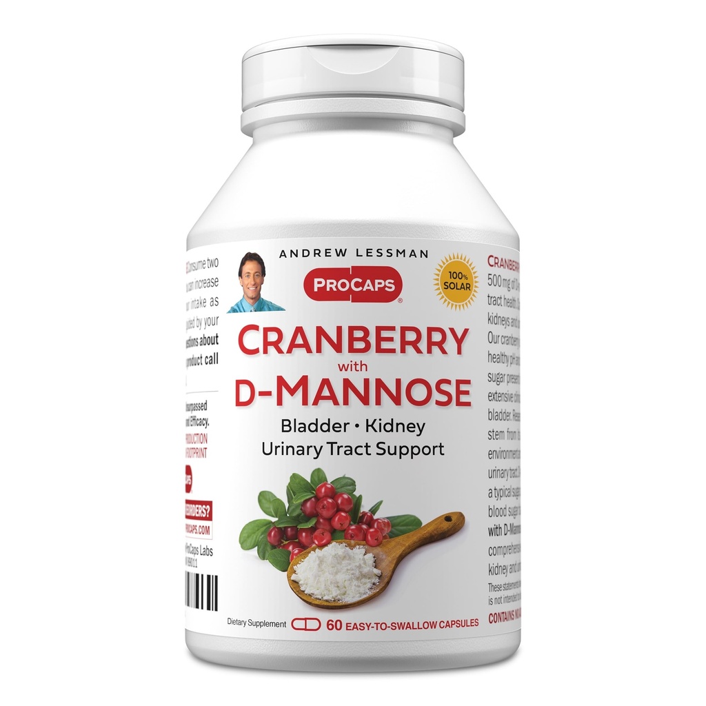 ANDREW LESSMAN Cranberry mit D-Mannose - 60 Kapseln - Unterstützt Blasen, Nieren und Harnwege Gesundheit. High Potency Standardisierte Cranberry Konzentrat und D-Mannose. Einfach zu Swallow Kapseln