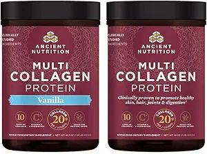 Antike Ernährung Multi Collagen Protein Pulver Unflavored 45 Servierungen + Multi Collagen Protein Pulver Vanille 45 Servierungen