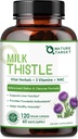 NATURE TARGET Milchdistel-Ergänzung für Leberreiniger Detox & Repair, Support-Ergänzung mit 350 mg 30:1 Milchdistelextrakt entspricht 10500mg, 120 Veggie Kapseln(60 Tage Versorgung)