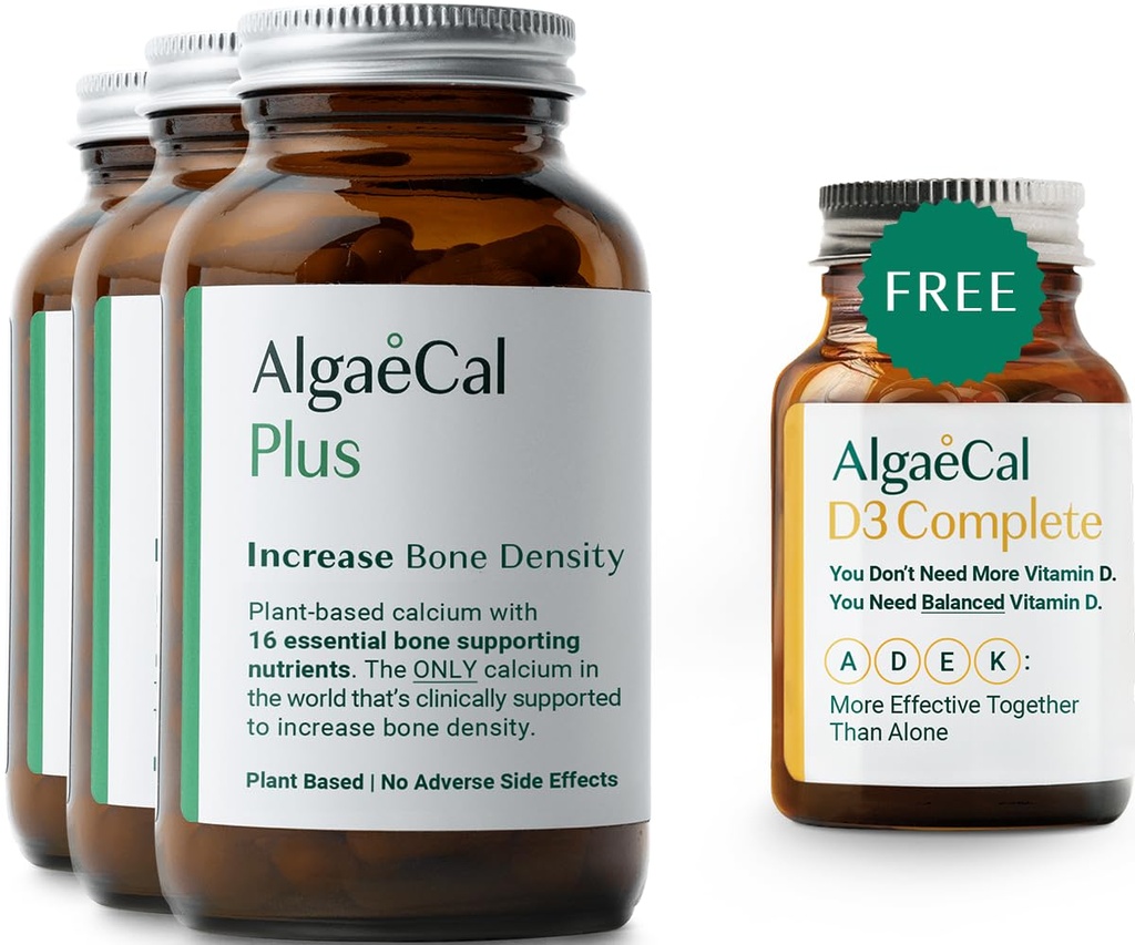ALGAECAL Plus Bundle - Free 4-in-1 Vitamin D3 Complete & Red Algae Calcium mit 16 Bone-Supporting Nährstoffen, klinisch unterstützt, um Knochendichte & Boost Immunsystem zu erhöhen