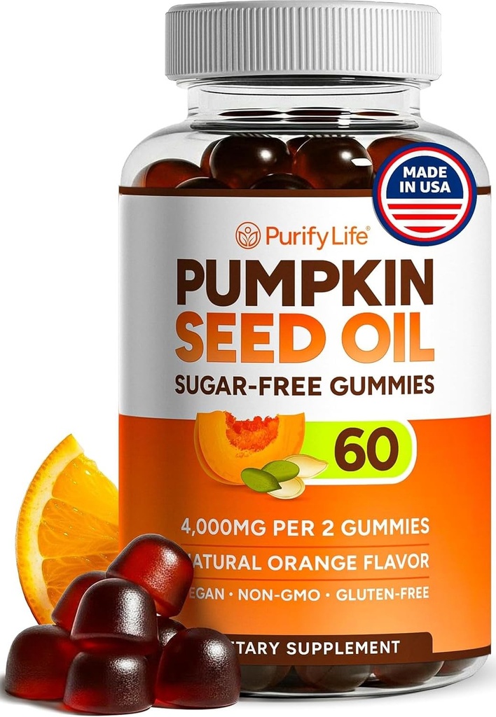 Zuckerfreie Kürbis Seed Öl Gummi (4.000mg/servierend) Kürbis Seed Öl für Haarwachstum, jugendliche Haut, Prostata Gesundheit, Immun- & Urinary Tract Unterstützung-Natural Quelle von essentiellen Fettsäuren-60 Kauen