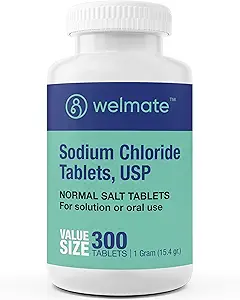 WELMATE - Natriumchlorid (Salt) Tabletten - 1000 mg pro Tablette - hält Hydration & Elektrolyt Balance - 300 Count - 15,4 g Gesamtsalzgehalt - Tablet Form