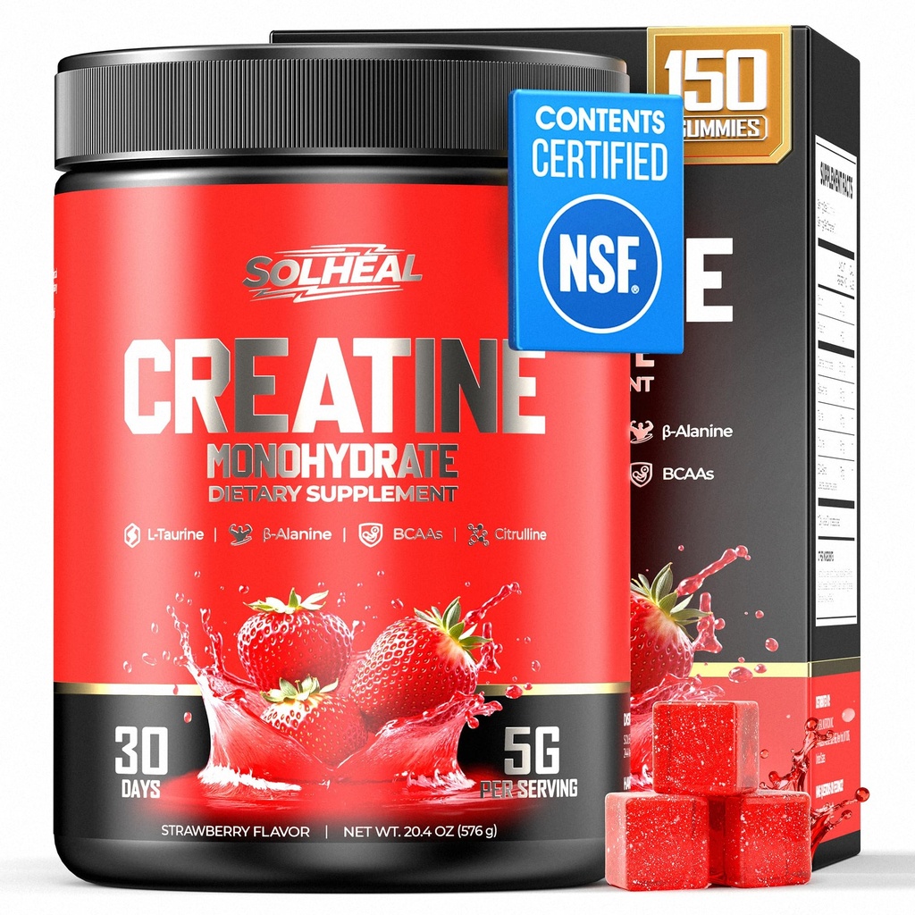 NSF 5g Real Creatine Monohydrate Gummies Redefine Strength Gains, 4-in-1 Advanced Formula to Boost Muscle, Endurance & Recovery, Pre-Workout Gummy for Men & Women 0 Sugar Low-Cal Vegan Gluten-Free
