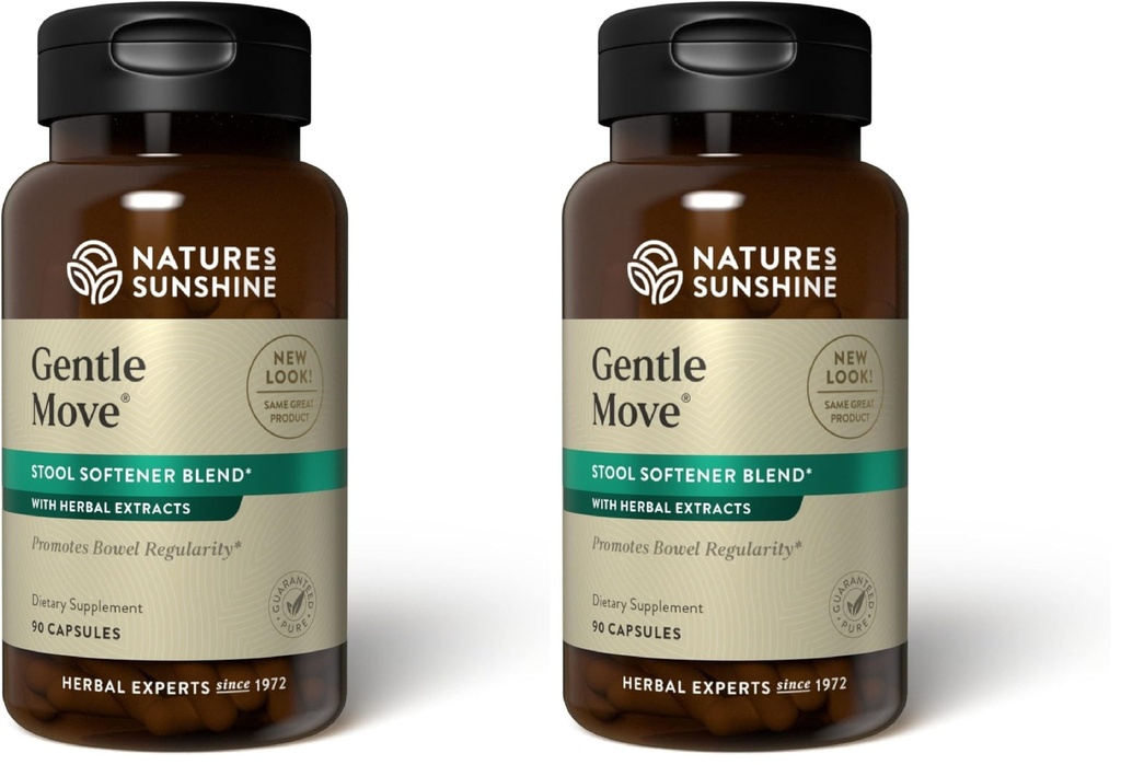 Nature's Sunshine Gentle Move: Experience Daily Digestive Support and Natural Constipation Relief with Natural Fiber for Soft Stools & Regularity, 90 Capsules (Pack of 2)