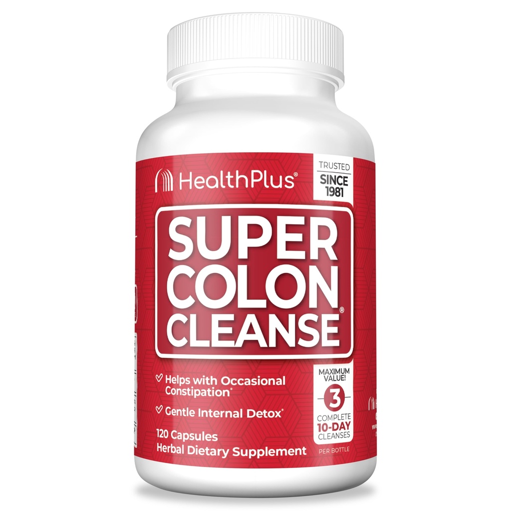 Health Plus Super Colon Cleanse 30 Tage Versorgung von Gentle Gut Cleanse Detox, Psyllium Husk, Probiotics for Constipation Relief & Digestive Support, 120 Kapseln