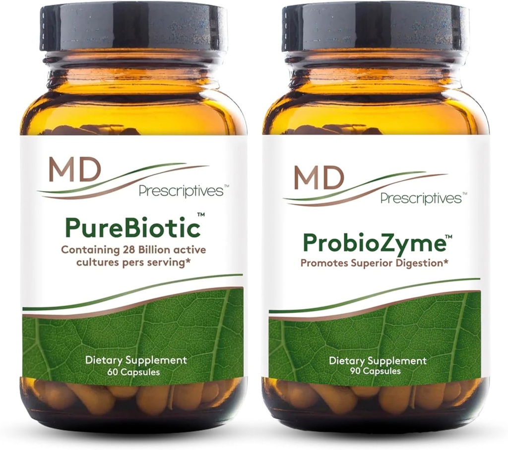 MD Prescriptives PureBiotic und ProbioZyme Bundle - Digestive & Gut Health Supplement - 60 Kapseln/90 Kapseln