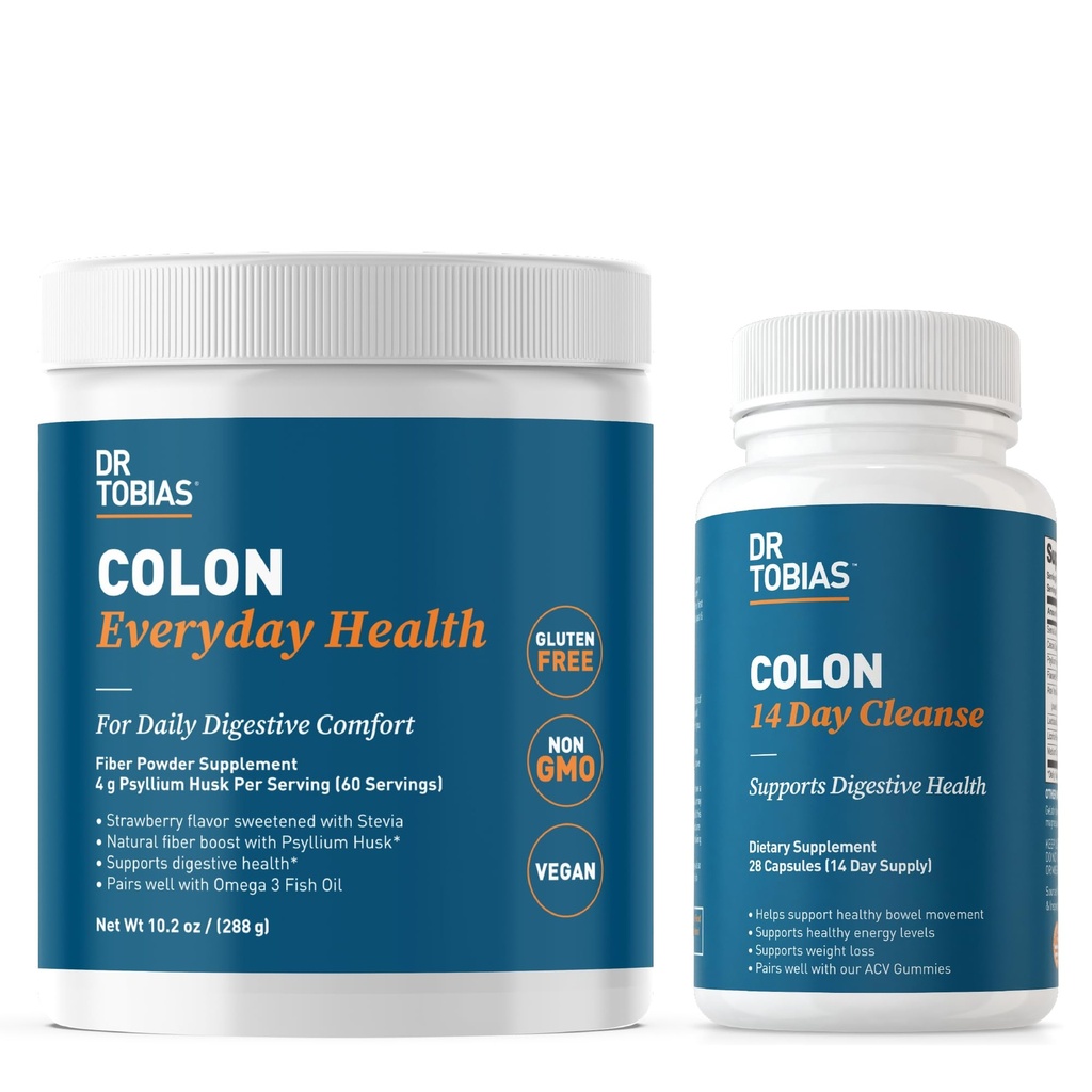 Dr. Tobias Colon 14 Day Cleanse and Colon Everyday Health, Advanced Gut Cleanse Detox & Daily Digestive Support mit Psyllium Husk Fiber Powder, Digestive Wellness Bundle, Non-GMO