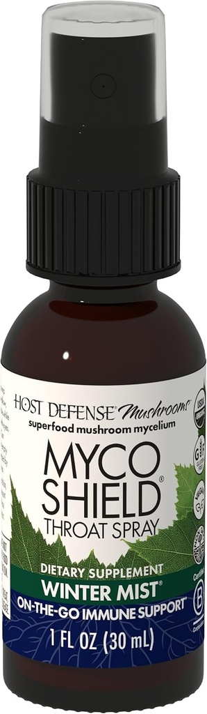 Host Defense MycoShield Throat Spray - Immune Health Support - Nahrungsergänzungsmittel mit Chaga, Reishi, Türkei Tail & More - On-The-Go Immune Support - Winter Mist, 1 fl oz (71 Servierungen)*
