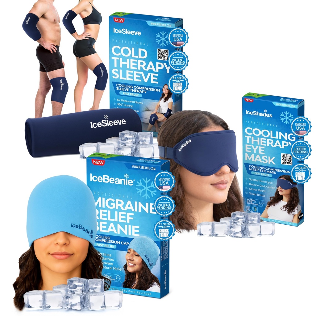 IceBeanie Cold Therapy Bundle with Cap, Eye Mask & Large Ice Sleeve