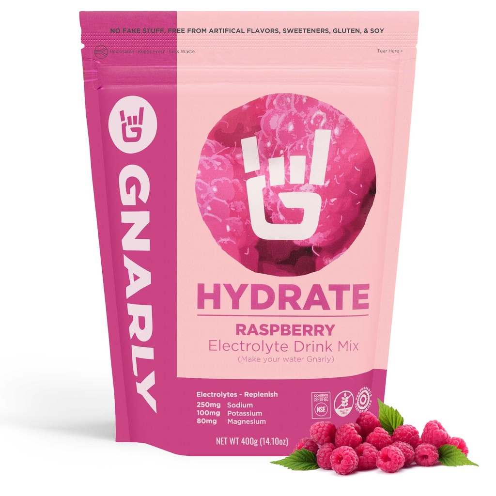 Gnarly Nutrition Hydrate Electrolyte Powder – Raspberry Exercise Hydration Drink Mix – NSF Contents Certified – Electrolyte Solution, Performance & Recovery – Raspberry, 14.10 oz