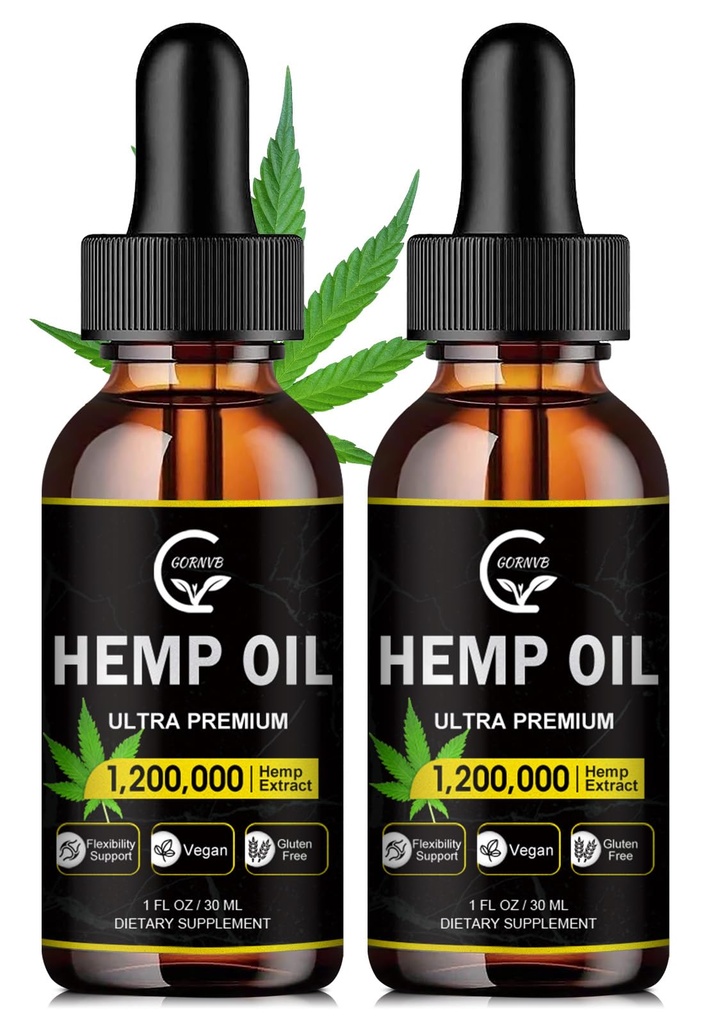 (2-Pack) High Potency Hemp Oil - Maximum Strength, Immune System Support, Focus Calm, Relaxation, Mood, Pure Extract, Organic, Vegan, Gluten-Free