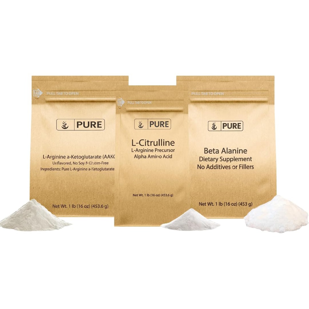 Pure Original Ingredients L-Citrulline, Beta Alanine, & AAKG Powder Bundle (1 lb Each), Food Safe, Supplement Powders