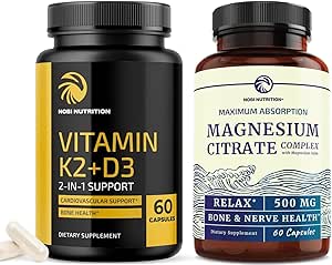 Vitamin D3 K2 5000 IU (60ct) & Magnesium Citrat 500 MG (60ct) | Immunsystem, starke Knochen, ruhig, Entspannung, Verdauung & Muskelunterstützung | Non-GMO