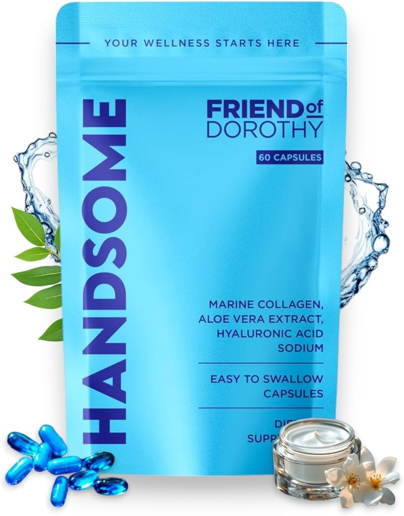 Handsome, Marine Collagen Tabletten mit Aloe Vera, hydrolysierte Collagen Ergänzungen für Männer, 60 Kapseln pro Pouch