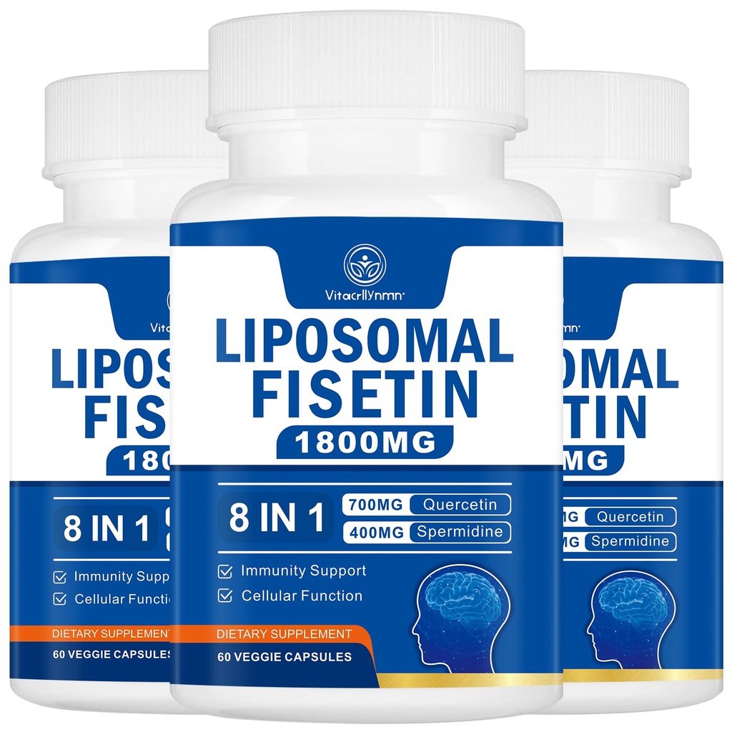 1800mg Fisetin Supplement - Advanced Liposomal Delivery 98% Pure Fisetin Antioxidant for Healthy Aging Non-GMO - 180 Capsules