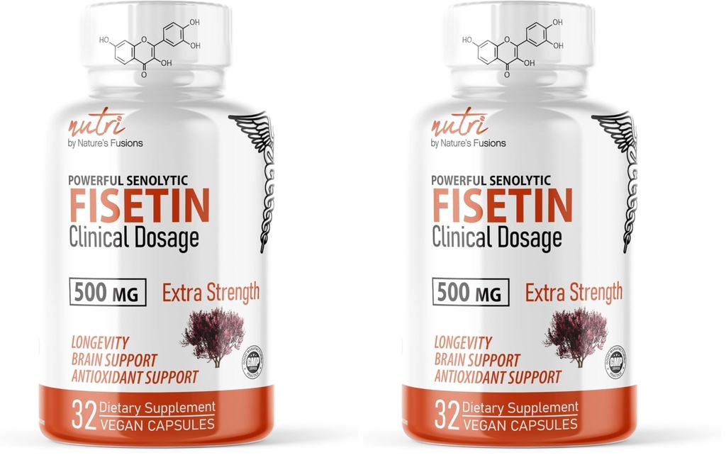 Nature's Fusions Nutri Fisetin 500mg 32 Count - Clinical Dosage - Fisetin Supplements - Powerful Senolytic Activator, Antioxidant, & Brain Support - Natural Polyphenols - 32 Count (Pack of 2)
