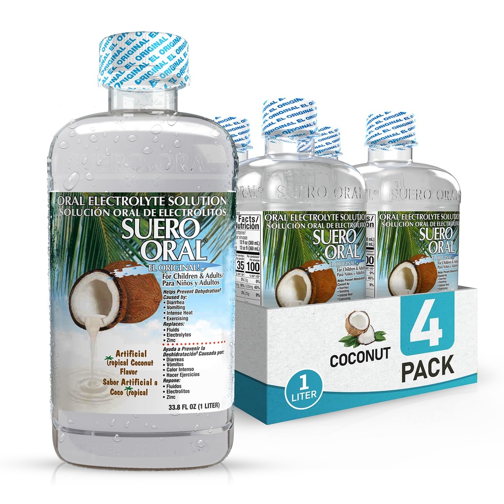 Electrolyte Solution, Coconut Flavor, 1 Liter, 4 Pack