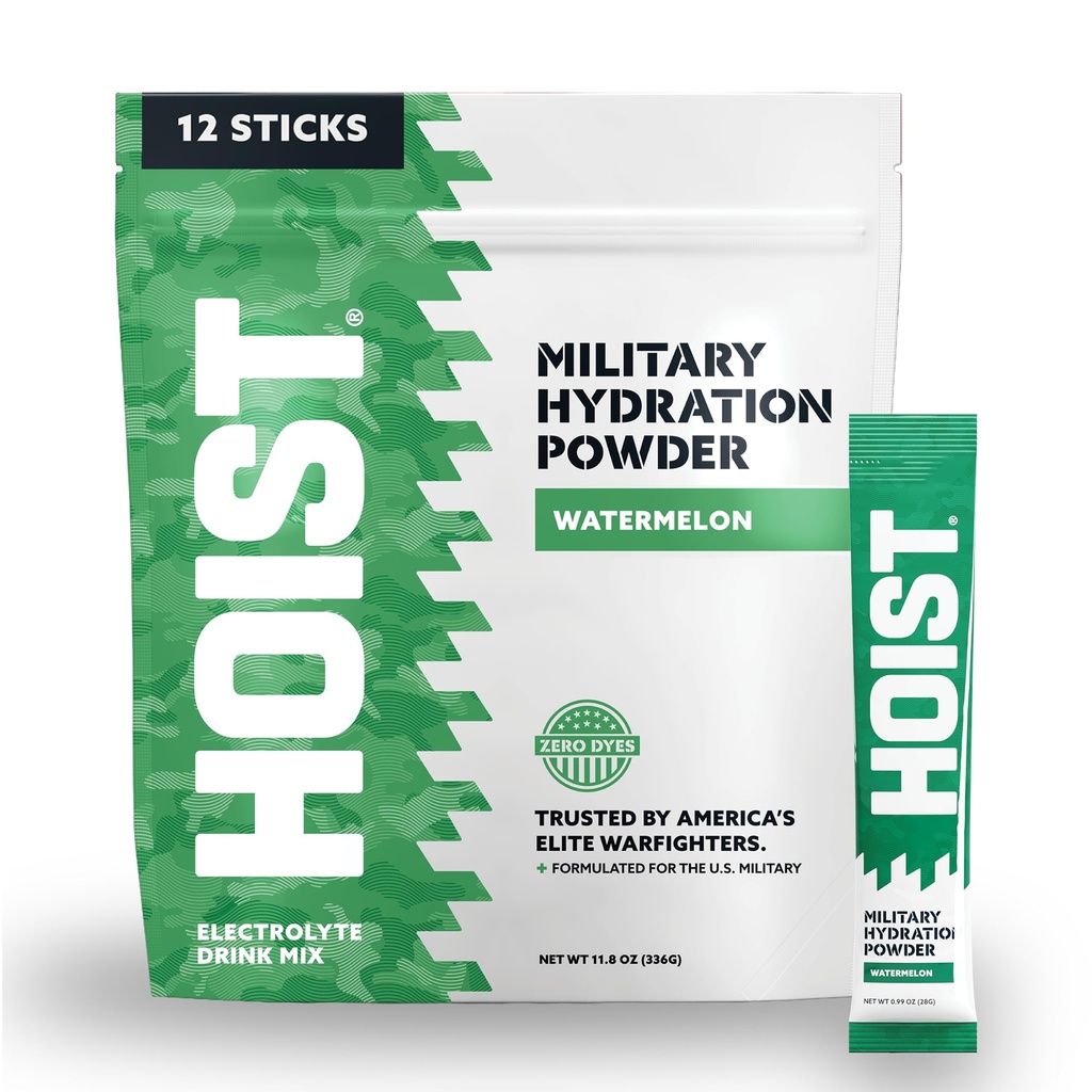 HOIST Electrolyte Drink Mix Powder Sticks – Rapid Rehydration, Military Hydration Formula – Watermelon (12 Single-Serve Packs)