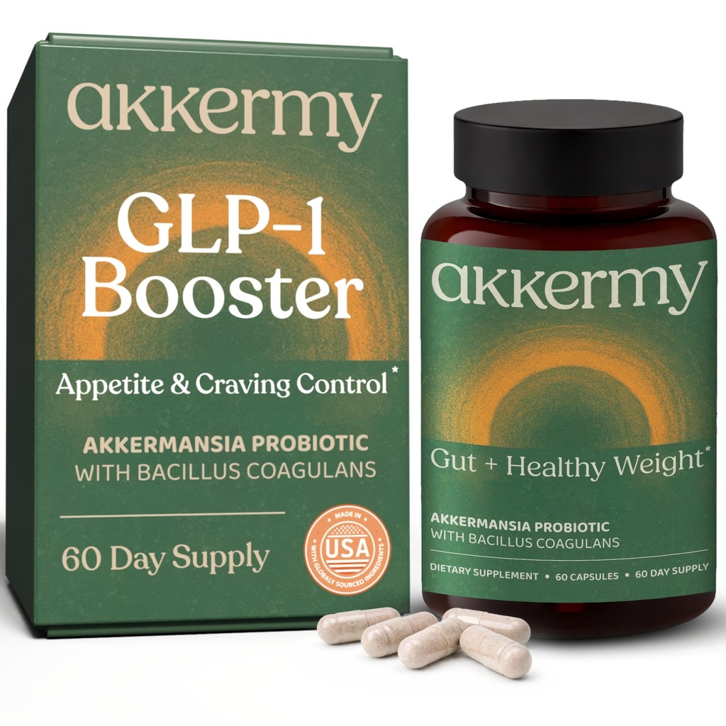 Akkermansia Probiotic for Appetite Suppressant & Craving Control | Increases GLP-1 for Weight Loss | 60 Day Supply | Made in USA | Bacillus Coagulans, B2, D3 & Chromium | SIBO Friendly, Vegan