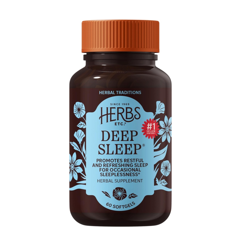 Herbs Etc. Deep Sleep Softgels - Herbal Sleep Support Supplement - Rest & Calming Support mit Passionflower, Kamille & Lemon Balm - 60 Softgels (60 Servietten)