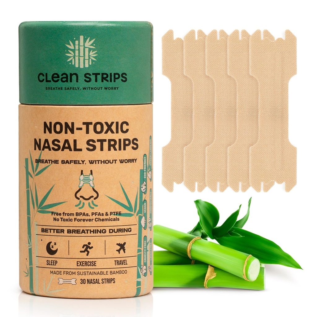 Nasal Strips for Snoring, Congestion & Sleeping - Natural & Bamboo Fiber-Made Nose Strips for Breathing - Snore Stopper & Sleep Aid to Improve Breathing - PFAs-Free Nose Tape for Sleeping - 30pcs