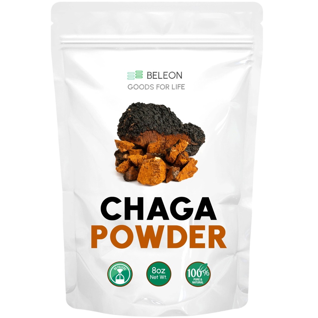 Chaga Mushrooms Powder 8 oz - Natural Antioxidants Supplement for Beverages, Baking, Tea, Coffee