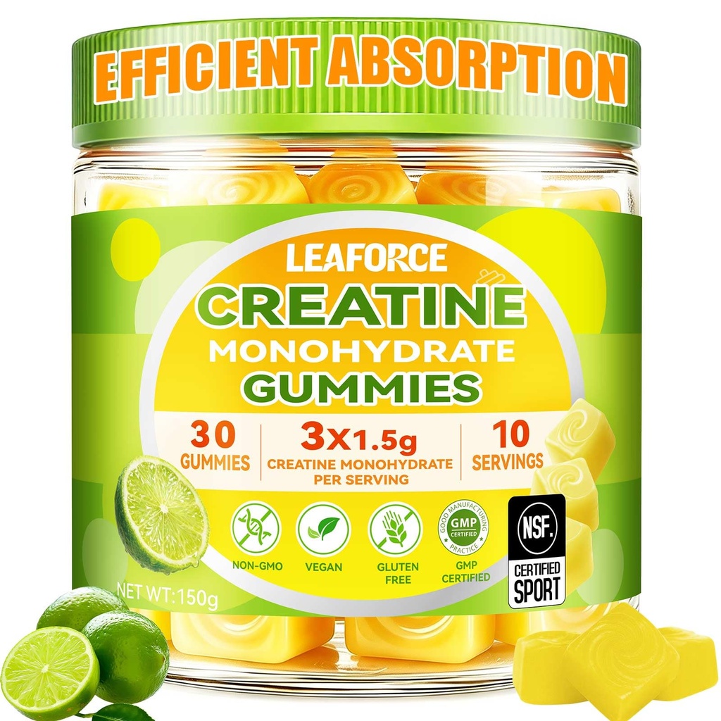Creatine Monohydrate Gummies for Men & Women, 4.5g Creatine Monohydrate per Serving – Easy Daily Creatine Supplement for Workout & Fitness Support, Vegan, Lemon Flavor, 30 Gummies