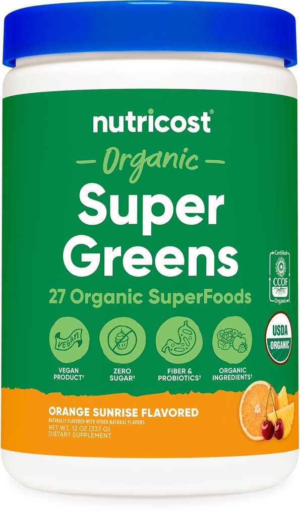 Nutricost Organic Super Greens Pulver (30 Servierungen) Orange Sunrise Flavor - Superfood Supplement Drink Mix