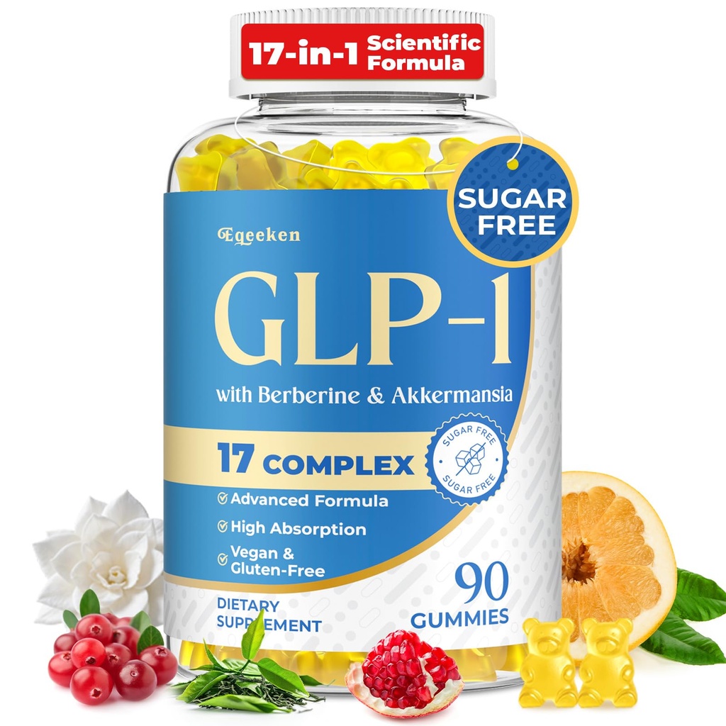 GLP-1 Supplement for Women & Men | 17-in-1 Scientific Formula GLP1 Gummies with Berberine, Akkermansia for Nutrient Absorption, Metabolism Digestion, 90 Count