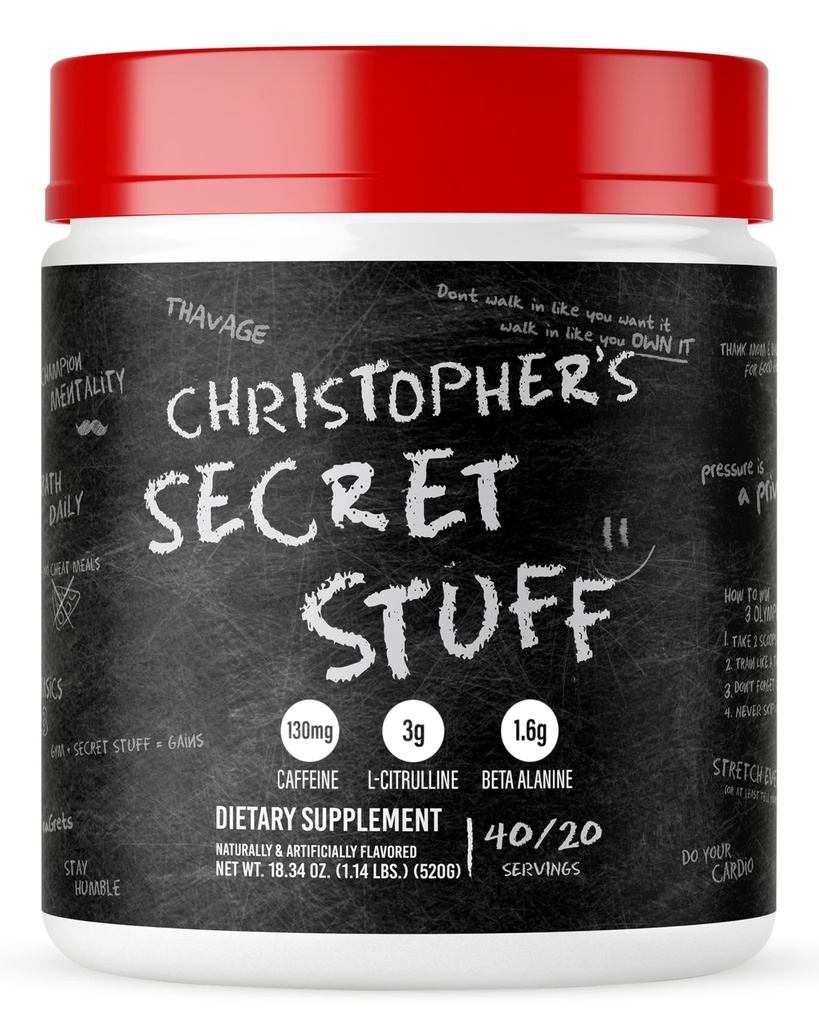 RAW Christopher's Secret Stuff Pre Workout Powder, Thavage (Tastes Like Winning) - Chris Bumstead CBUM Preworkout Supplement für Damen und Herren - Working Out, Hydration & Energy - 40 Servietten