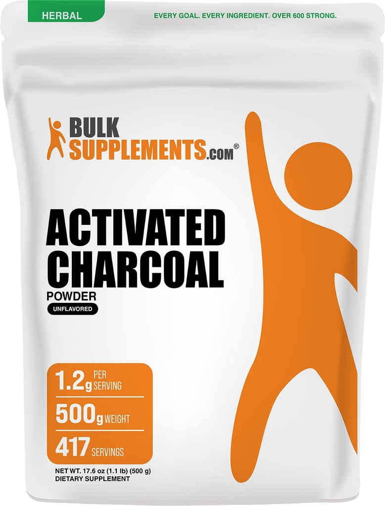 BulkSupplements.com Aktivkohlepulver - aus Kokosnusskohle, für Teeth Whitening - Vegan & Glutenfrei, 1.2g pro Servierung, 500g (1.1 lbs) (Pack von 1)